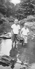 Larry, Jim Fitzpatrick Pigg River in front of Perdue Cabin